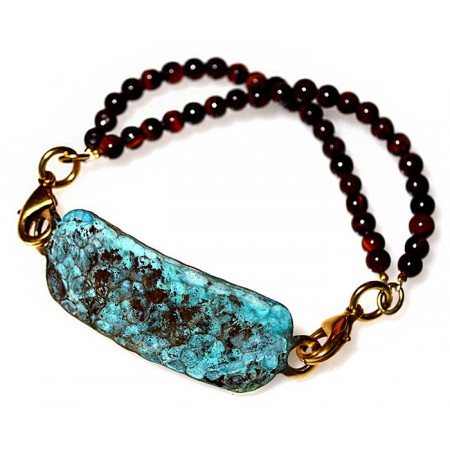 Verdigris Patina Hand Forged Brass Dimpled Rockband Bracelet