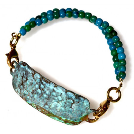 Verdigris Patina Hand Forged Brass Dimpled Rockband Bracelet